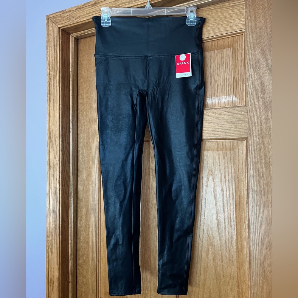 Spanx-Large-Petite-Black Faux Leather